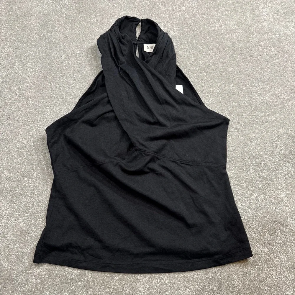 Nation LTD Hanna Halter Cross Front Top Black Pima Cotton Blend NWT M Peru Basic